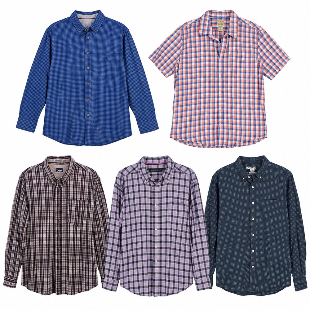 Mixed Brands Lot of 5 Men's XL Button-Down Shirts Jos. A. Bank L.L. Bean Plaid